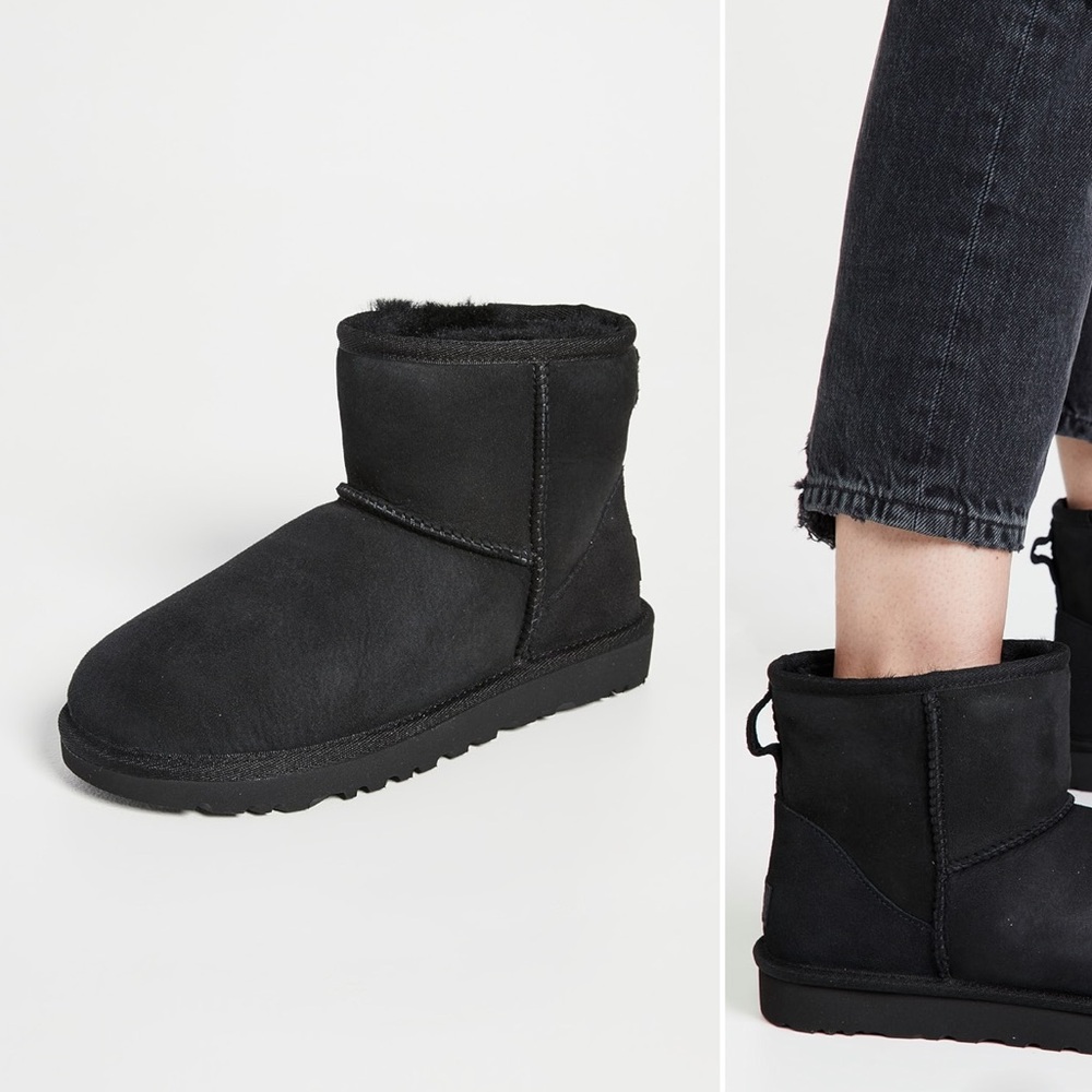 UGG Classic Mini II Shearling Bootie, Black sz 8